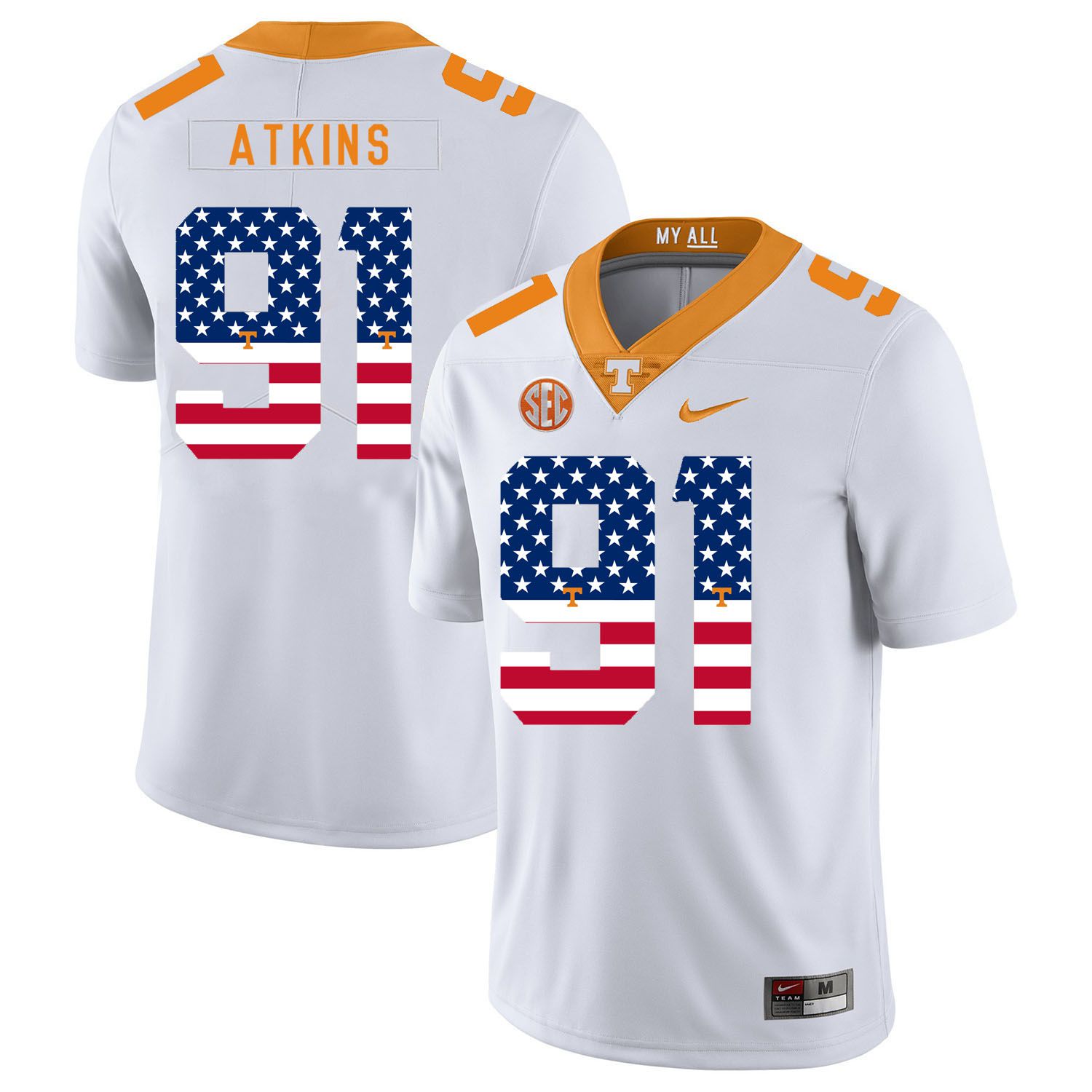 Men Tennessee Volunteers #91 Atkins White Flag Customized NCAA Jerseys->customized ncaa jersey->Custom Jersey